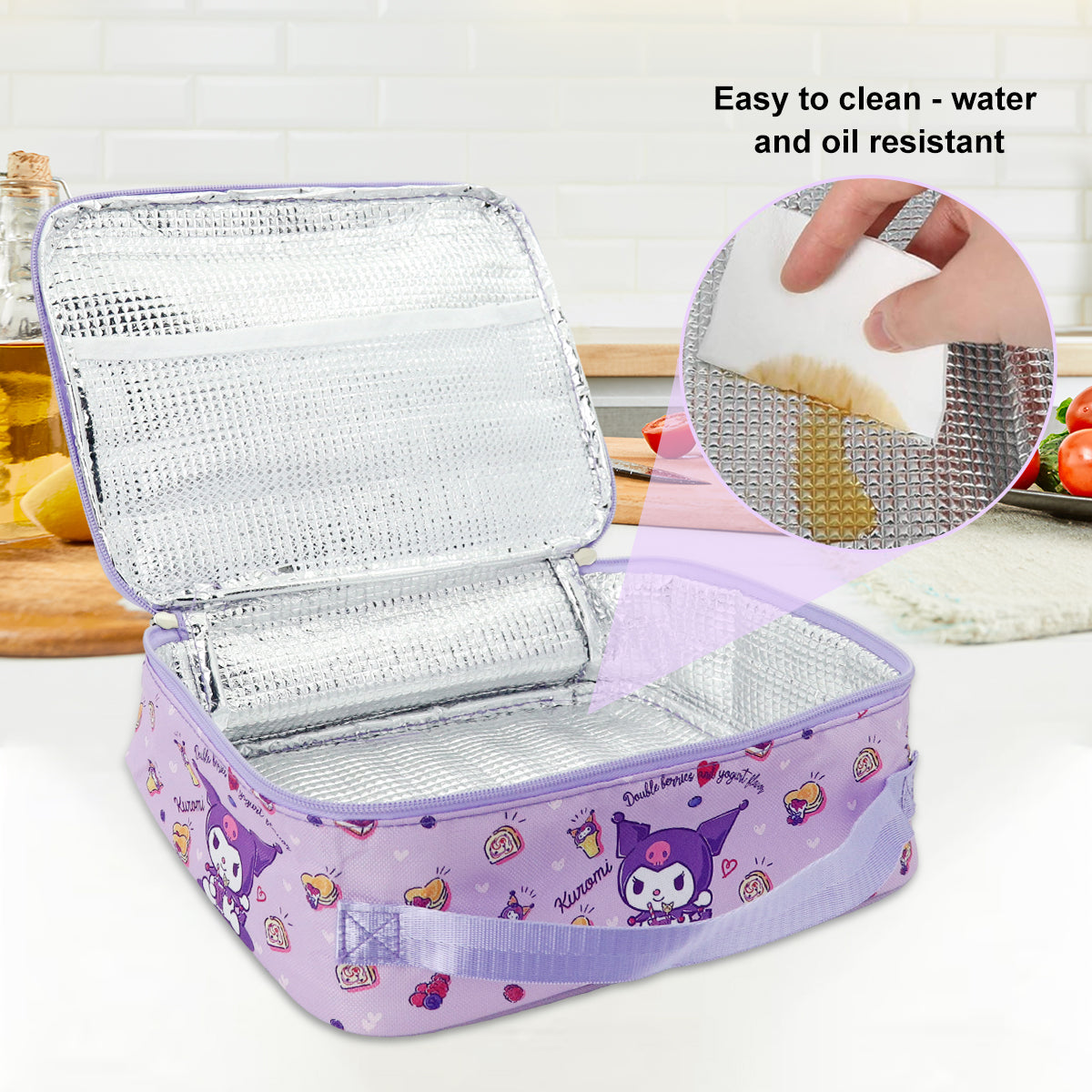 HANNEA Kuromi Bento Box Bag Insulation Lunch Bag Food Container Bag Dual Handle Design Waterproof Zipper Lunch Box Pouch Students Kids Lunch Box Bag Picnic Food Bag, 11.4''x8.3''x3.9'' HANNEA Kuromi Bento Box Bag Insulation Lunch Bag Food Container Bag Dual Handle Design Waterproof Zipper Lunch Box Pouch Students Kids Lunch Box Bag Picnic Food Bag, 11.4''x8.3''x3.9''